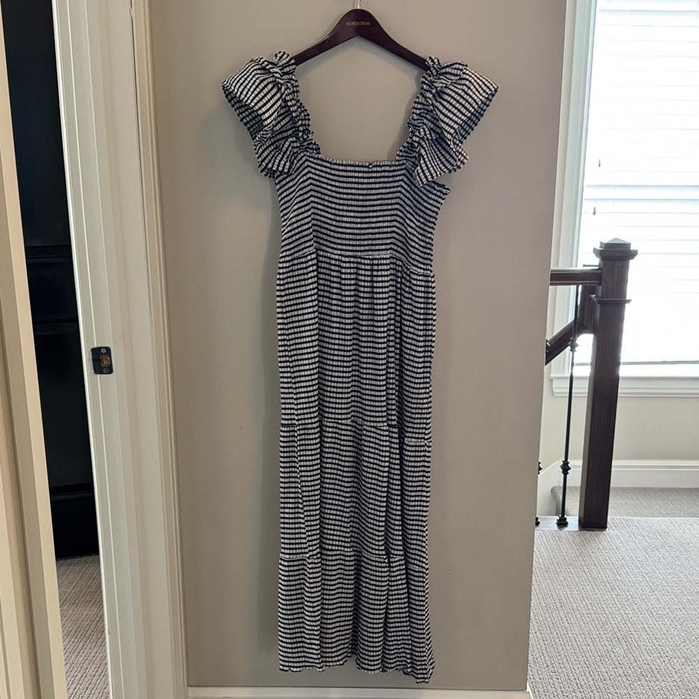 Striped Black and White Ruffle Sleeve Dress